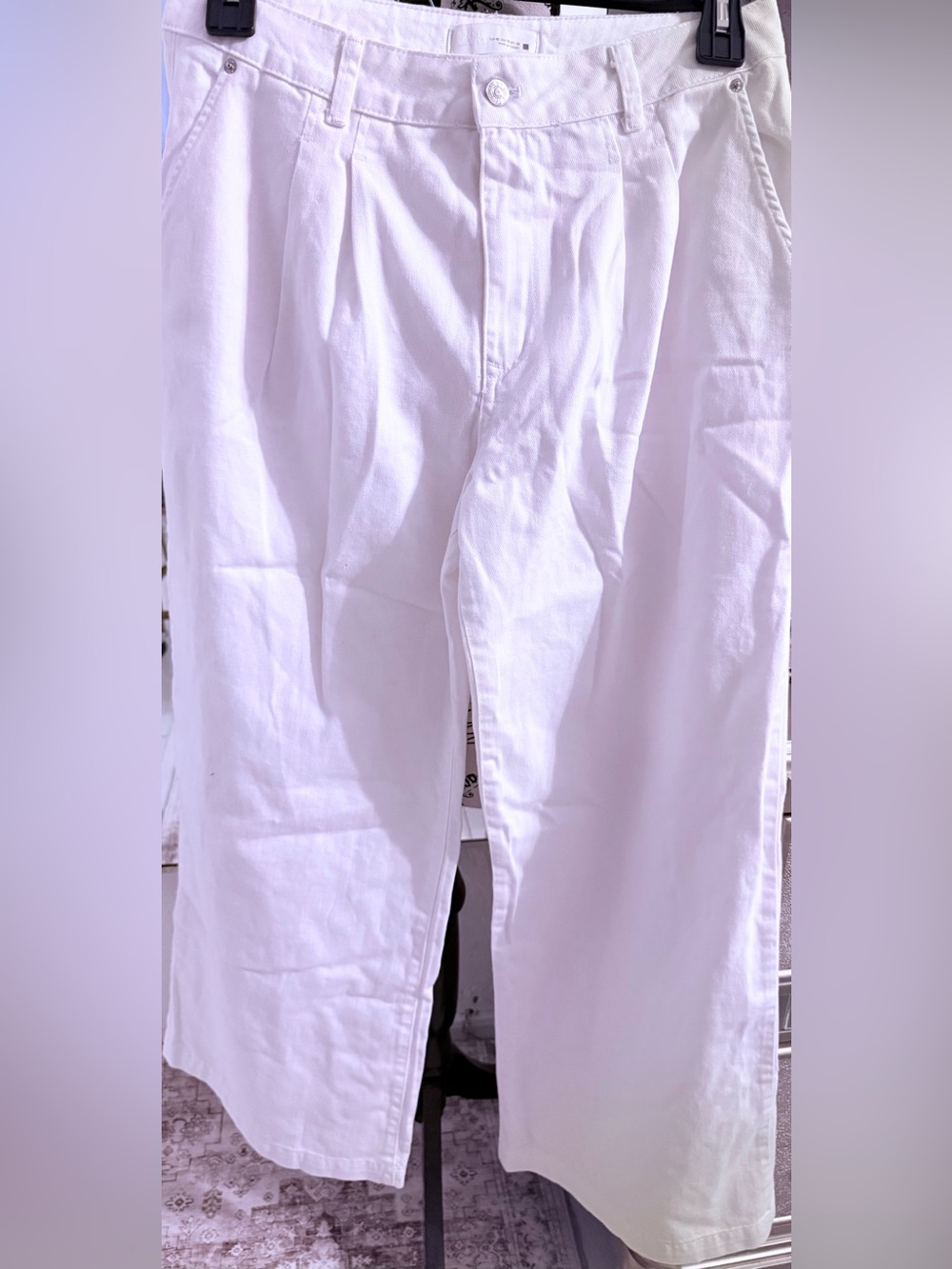 Zara White Wide-Leg Pleated Cotton Pants
